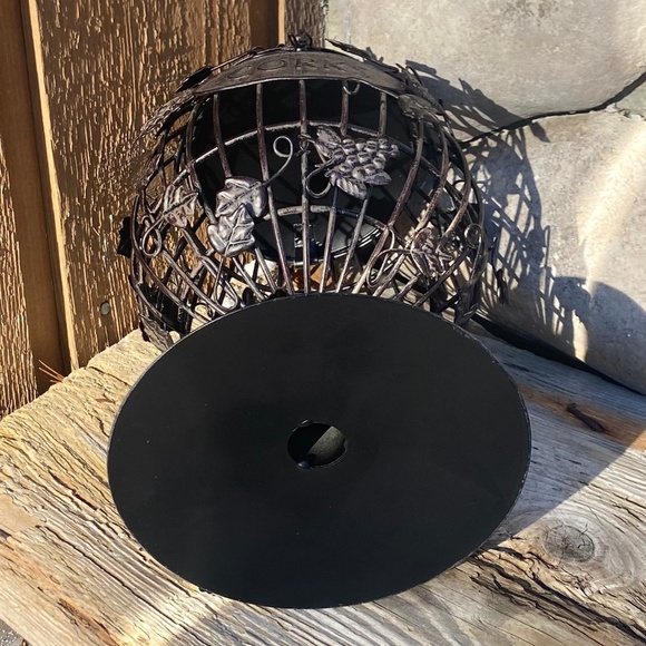 Wine Cork Metal Glass-Shaped w/ Clasped Lid Decorative Caged Holder - Picture 7 of 7